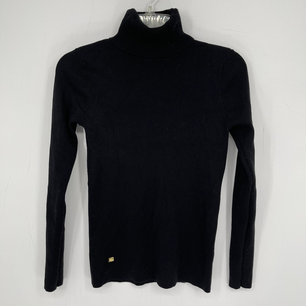 Lauren Ralph Lauren Women's Black Ribbed Knit Pullover Turtleneck Sweater Size L